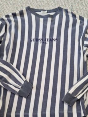 Guess Striped Crewneck Tee - Navy & White